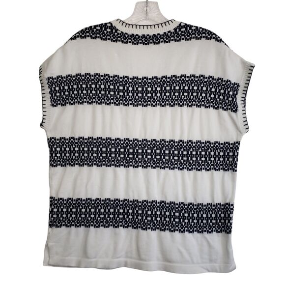 Tommy Hilfiger Women's Medium Blue and White Striped V-neck Sweater Vest - Picture 2 of 9
